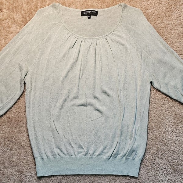 Jones New York Collection Women's L Sage Green 3/4 Sleeve Knit Pullover Sweater