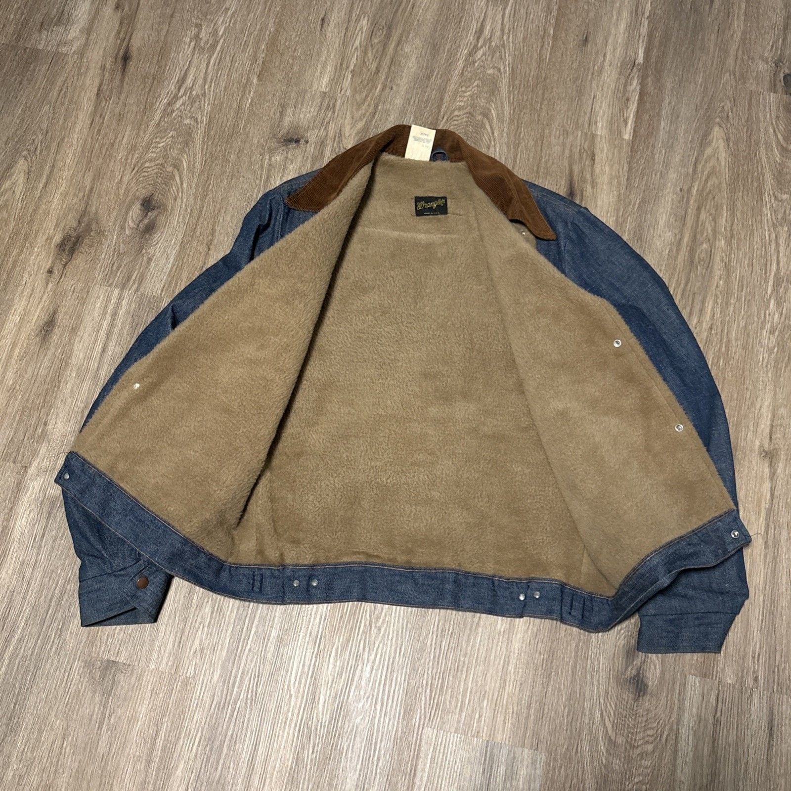 Rare VTG 70's Wrangler Sz 42L Western Lined Corduroy Collar Denim Jacket 257MJL 9