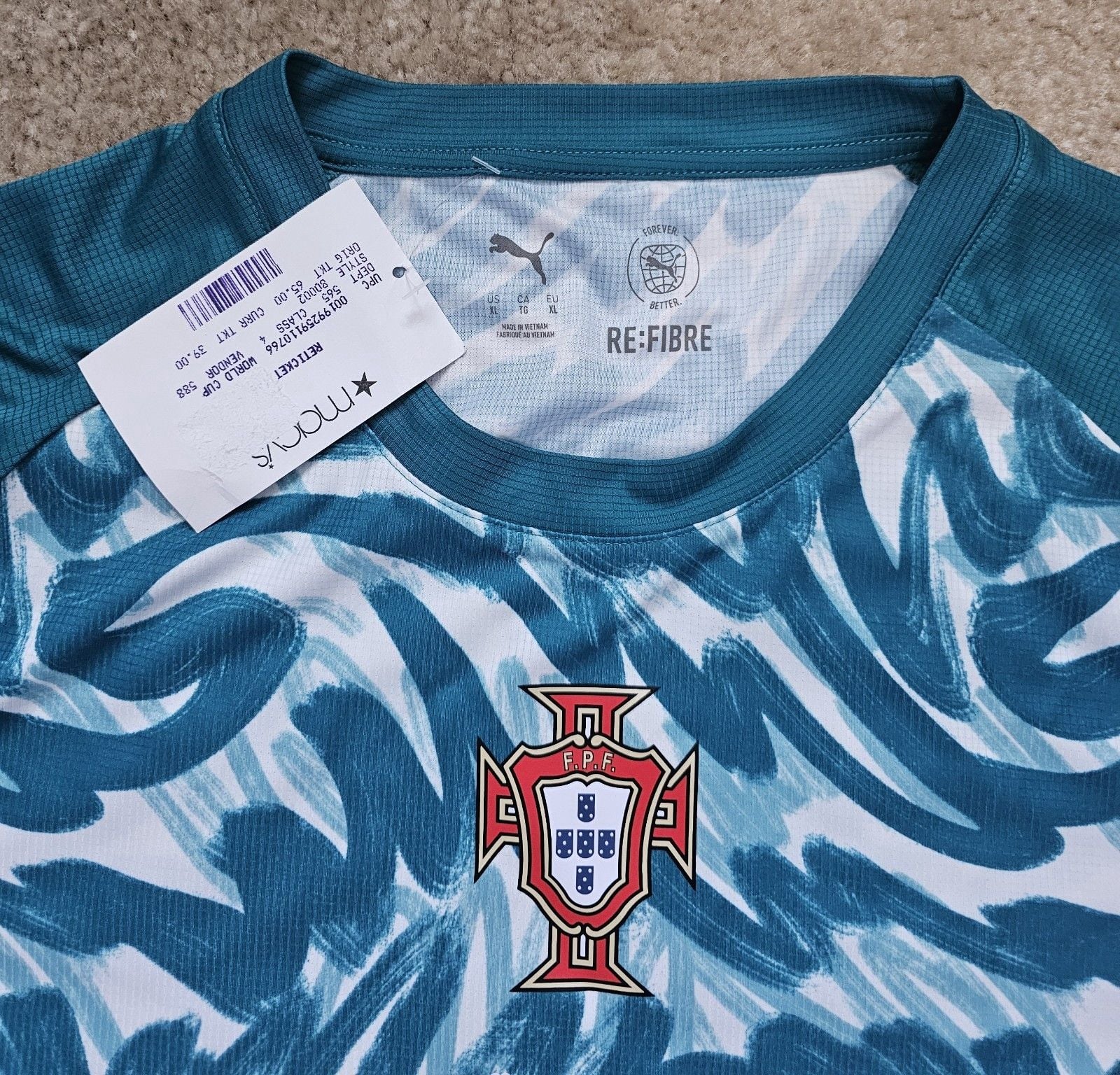 PUMA Portugal Soccer Jersey Mens XL RE:FIBRE FPF Teal White NWT 6