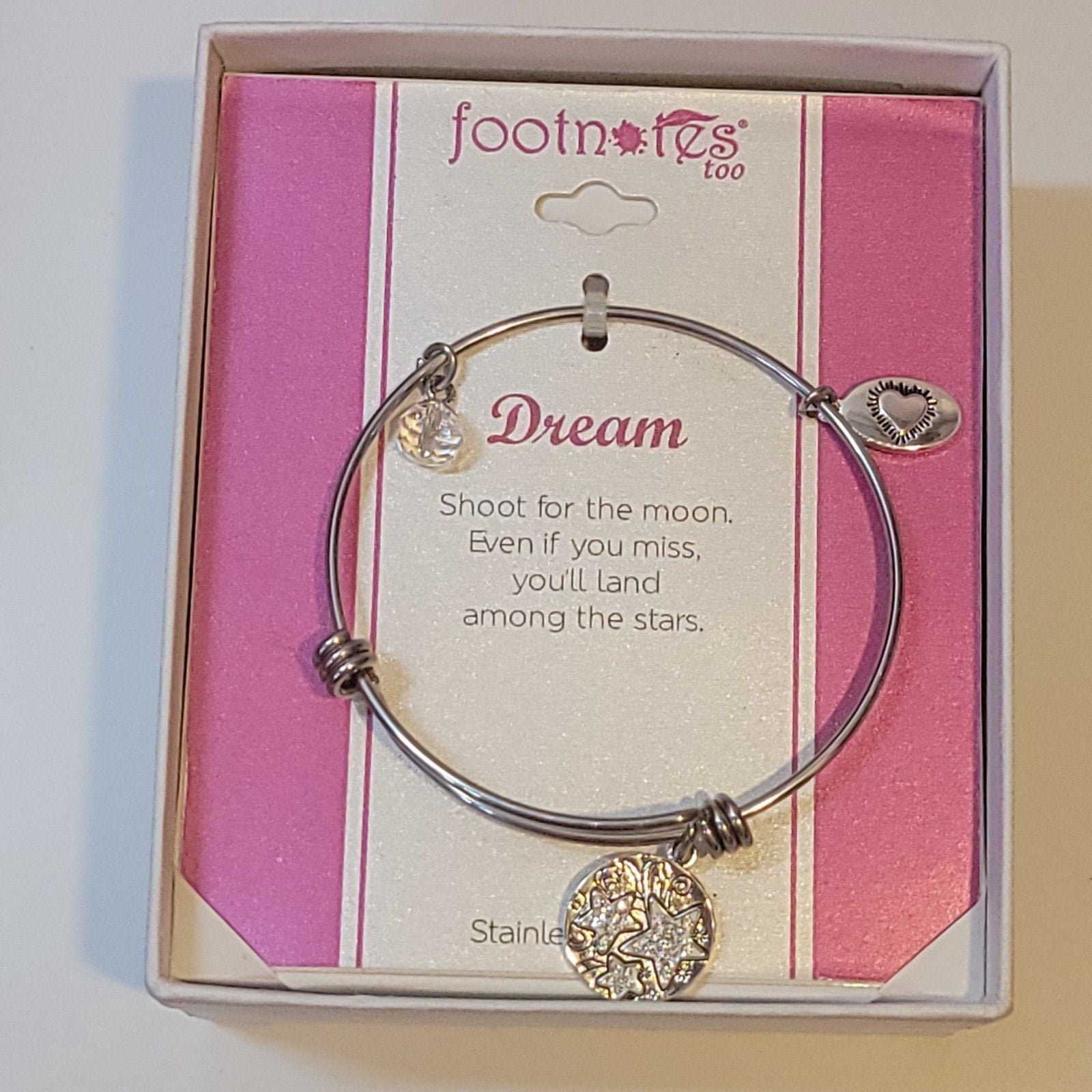 Footnotes Too "Dream" Stainless Steel Bangle Bracelet Stars Moon NIB 4