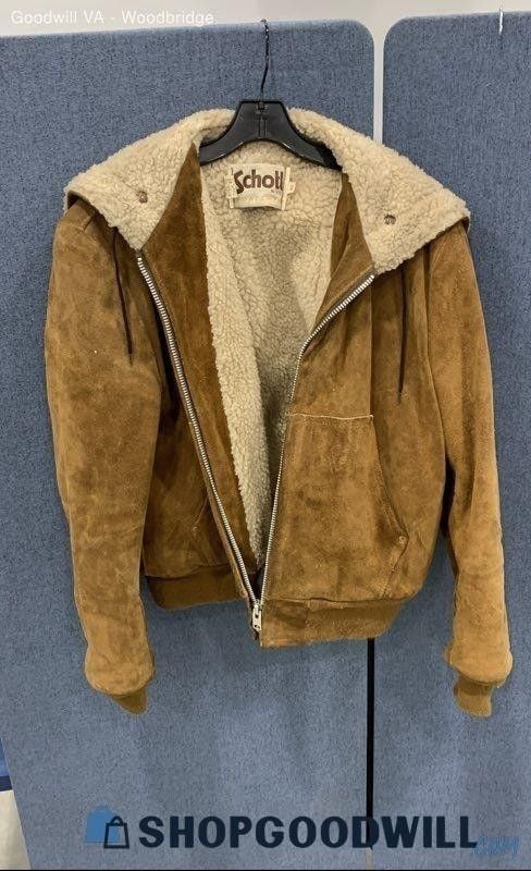 VTG 70s Schott NYC Suede Bomber Jacket Mens Split Hood Sherpa Fleece Lined USA 2