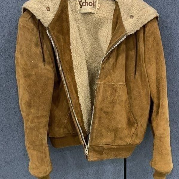 VTG 70s Schott NYC Suede Bomber Jacket Mens Split Hood Sherpa Fleece Lined USA