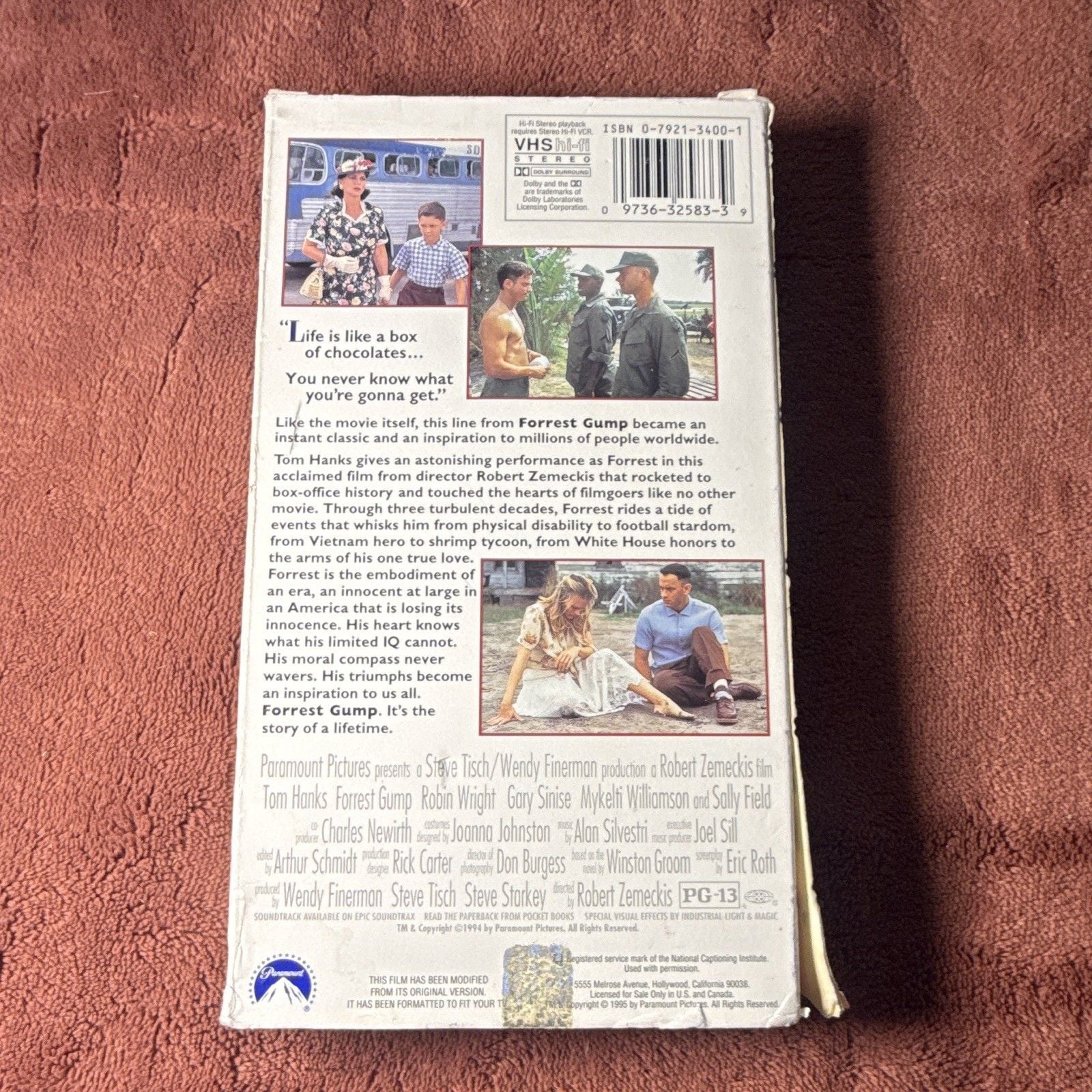 Paramount Forrest Gump VHS NTSC Full Screen PG-13 1994 Tom Hanks 2