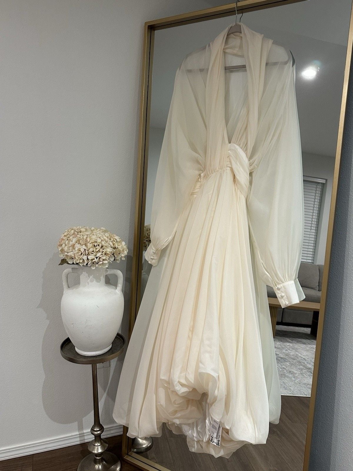 Riley Cream White Draped Tulle Maxi Dress Women's Size Small New with Tags 6