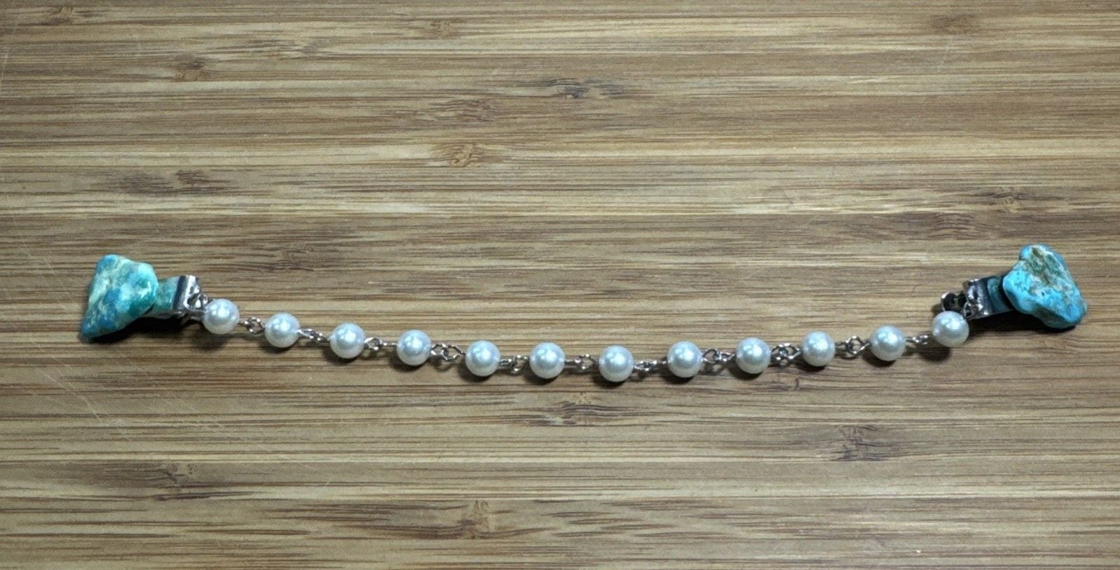 Vintage Turquoise Pearl Sweater Guard Clip Chain Southwestern Jewelry 2