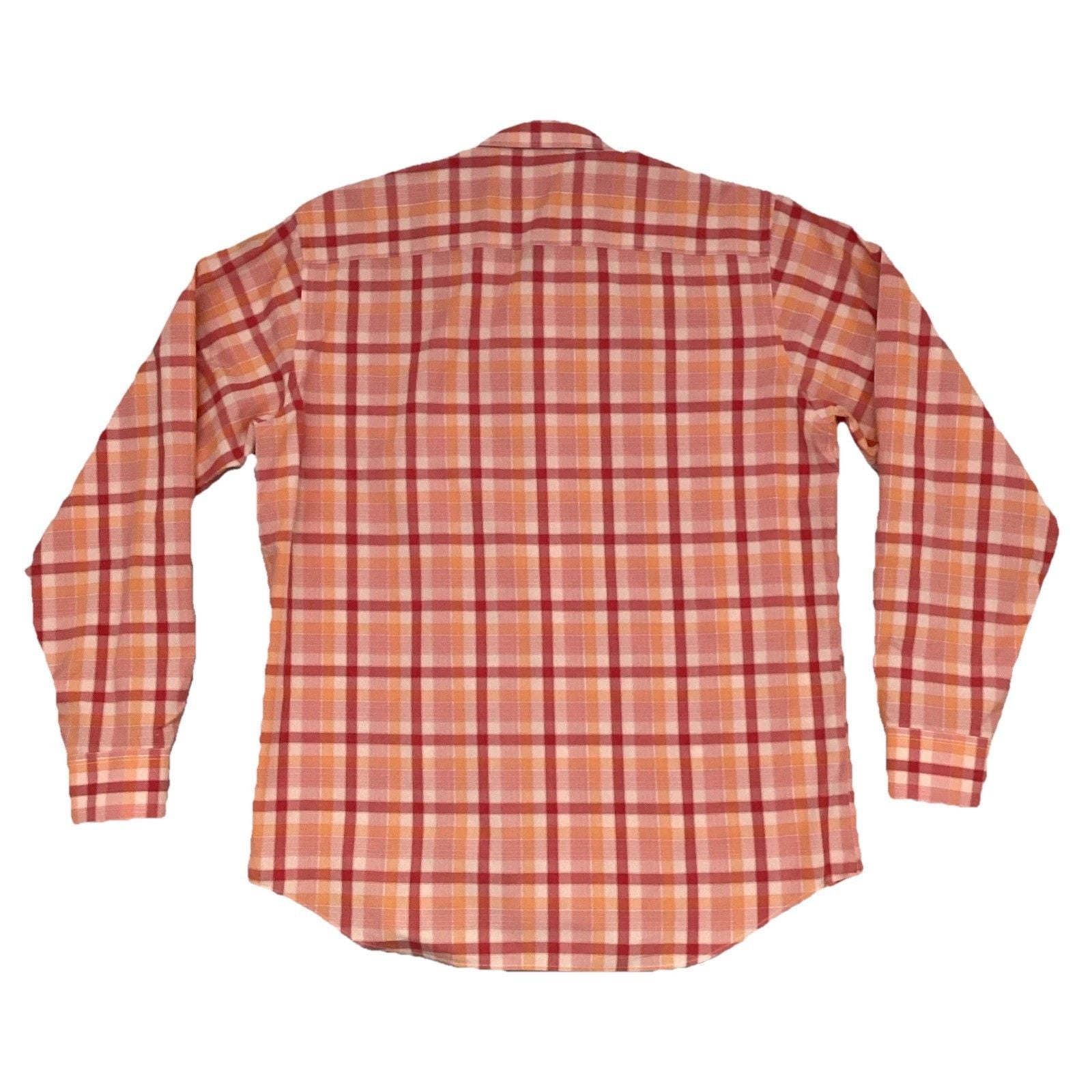 Bugatchi Uomo Button Up Shirt Men’s Large Classic Fit Long Sleeve Plaid Orange 10