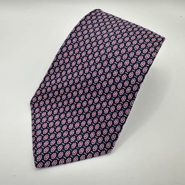 Robert Talbott “Best of Class” Navy & Pink Geometric Silk Tie – Handsewn – USA