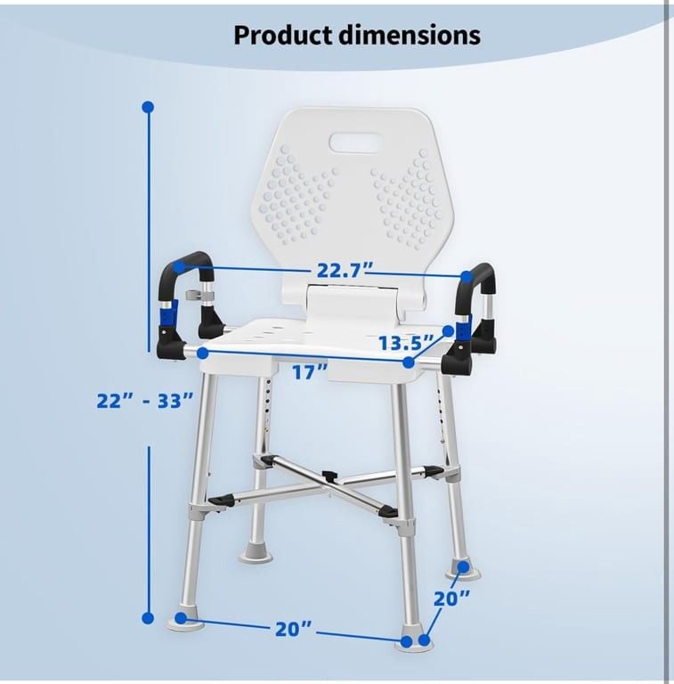 Adjustable Heavy-Duty Bath Chair with Padded Armrest 1