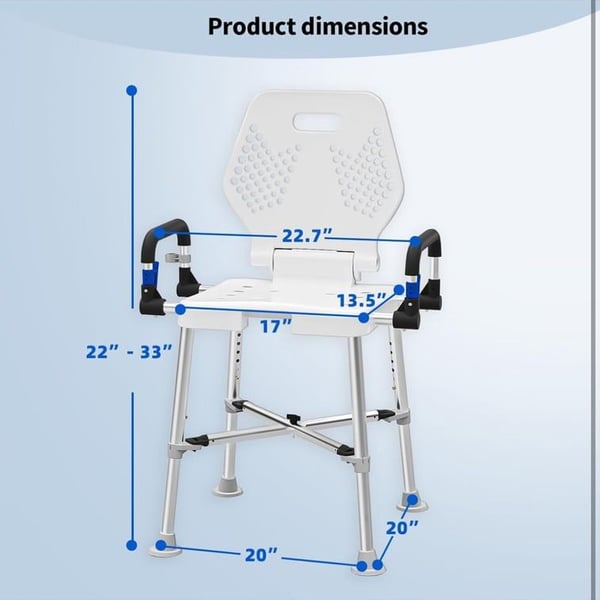 Adjustable Heavy-Duty Bath Chair with Padded Armrest