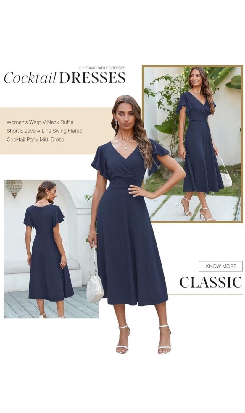 Dokotoo women's V Neck Elegant party Dress Short sleeves skater Dress 13