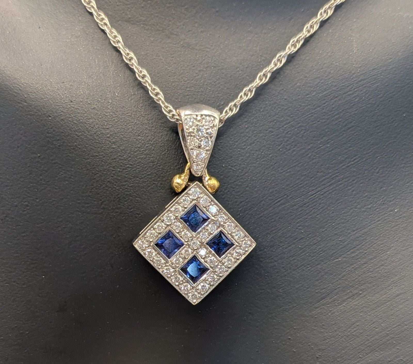 18k Two Tone White and Yellow Gold w Natural High Quality Sapphires and Diamonds 3