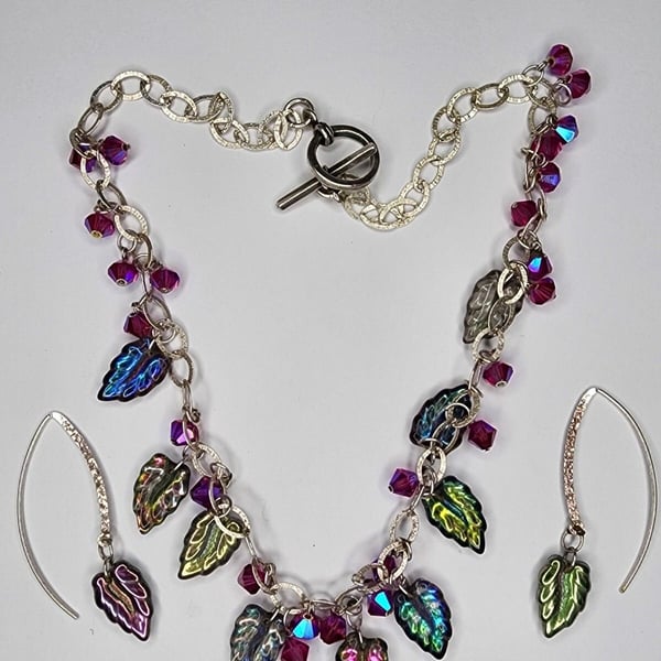Sterling Silver Fashion Toggle Necklace Earring Set
