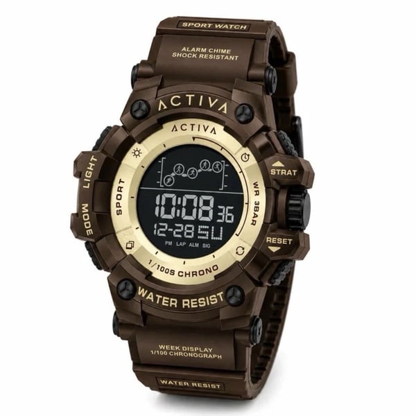 Activa x Invicta ACW8082-034 Digital Watch 50mm Brown Silicone Band New In Box