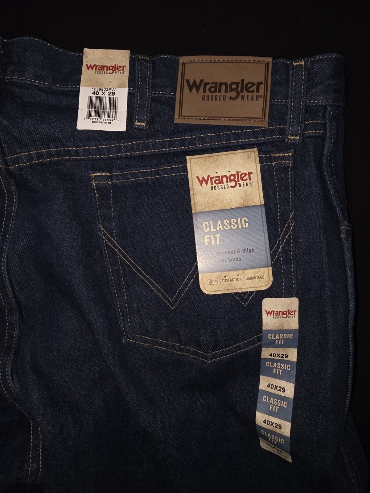 Wrangler Jeans Mens 40x29 Blue Rugged Wear Classic Fit Straight Denim Pants NWT 2