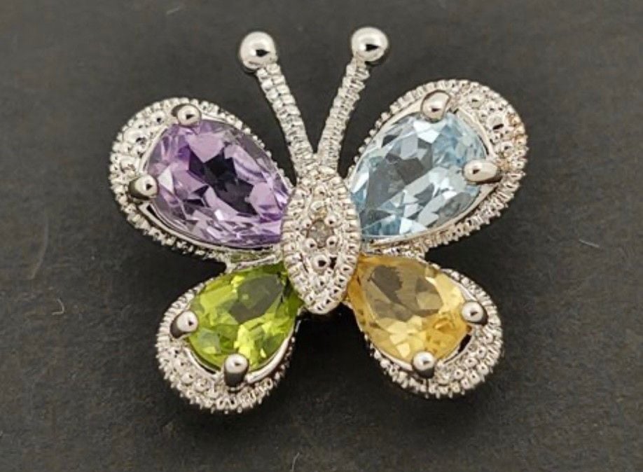Vintage Sterling Silver Butterfly Pendant Amethyst Topaz Peridot Citrine 2