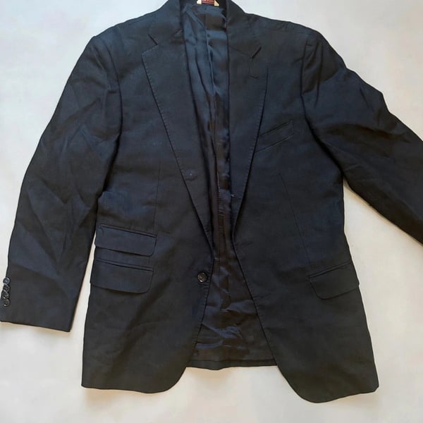 Andrew Carrington Men's Black 100% Linen Sport Coat Blazer 42 Made in Italy