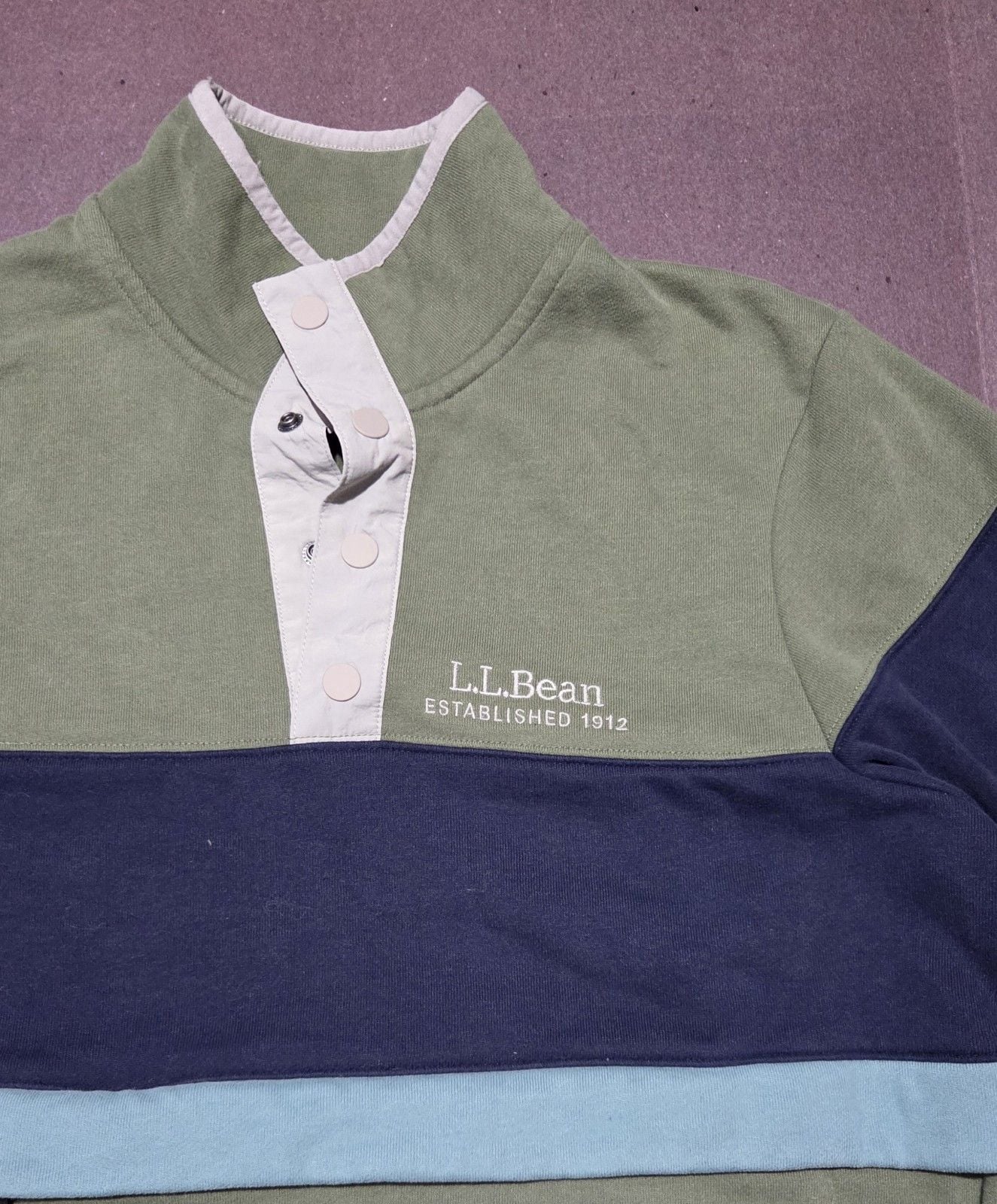 L.L.Bean Men’s S Colorblock Mock Neck 1/2 Button Snap Fleece Sweatshirt 3
