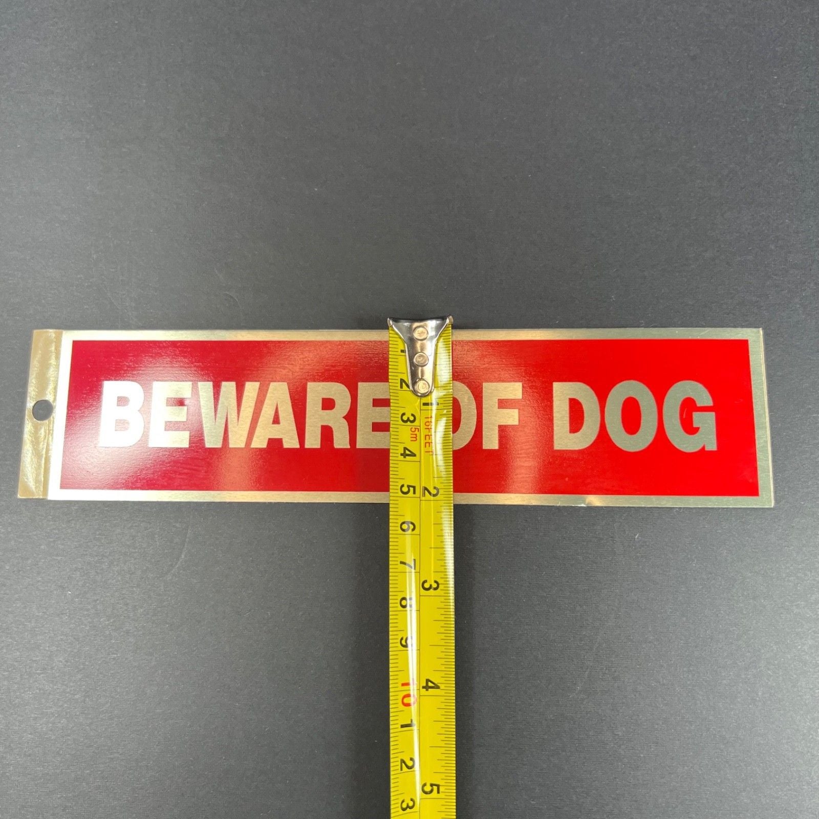 2 in. x 8 in. 3M Adhesive Metal Beware of Dog Sign Red and Silver 5