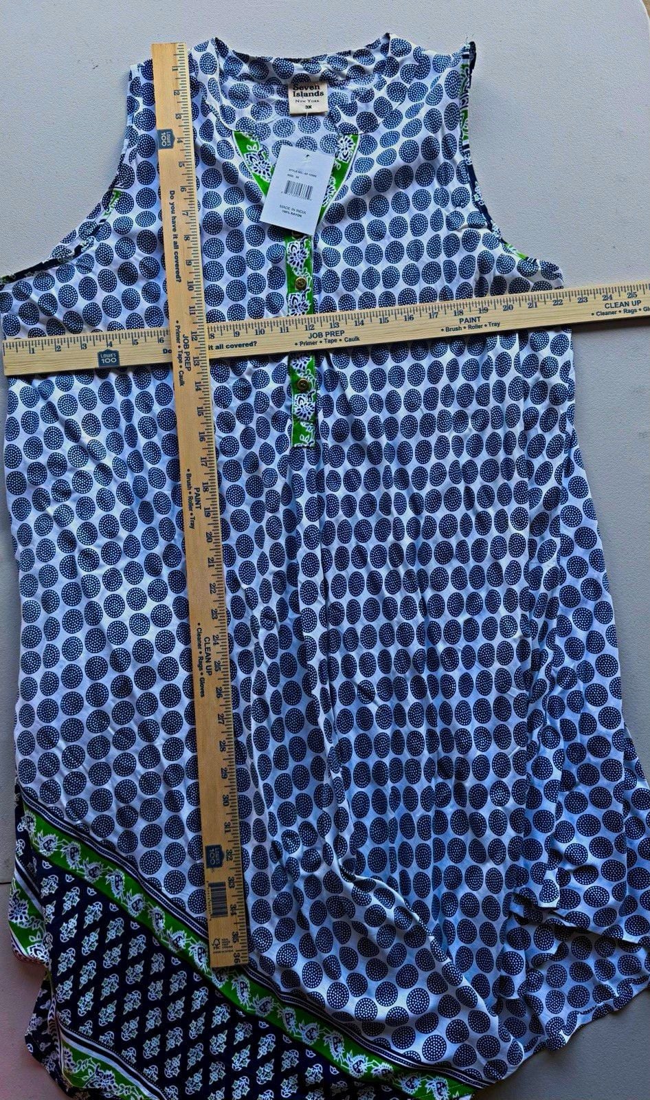 Seven Islands New York Daishiki Caftan Size 3X White Blue Green Geometric Print 2