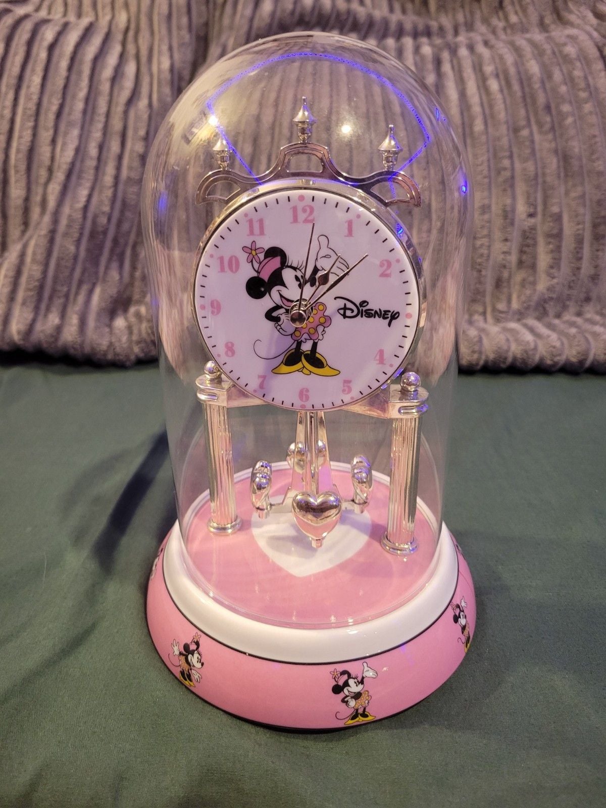 Disney Minnie Mouse Anniversary Clock Glass Dome Pink Ceramic Base 1