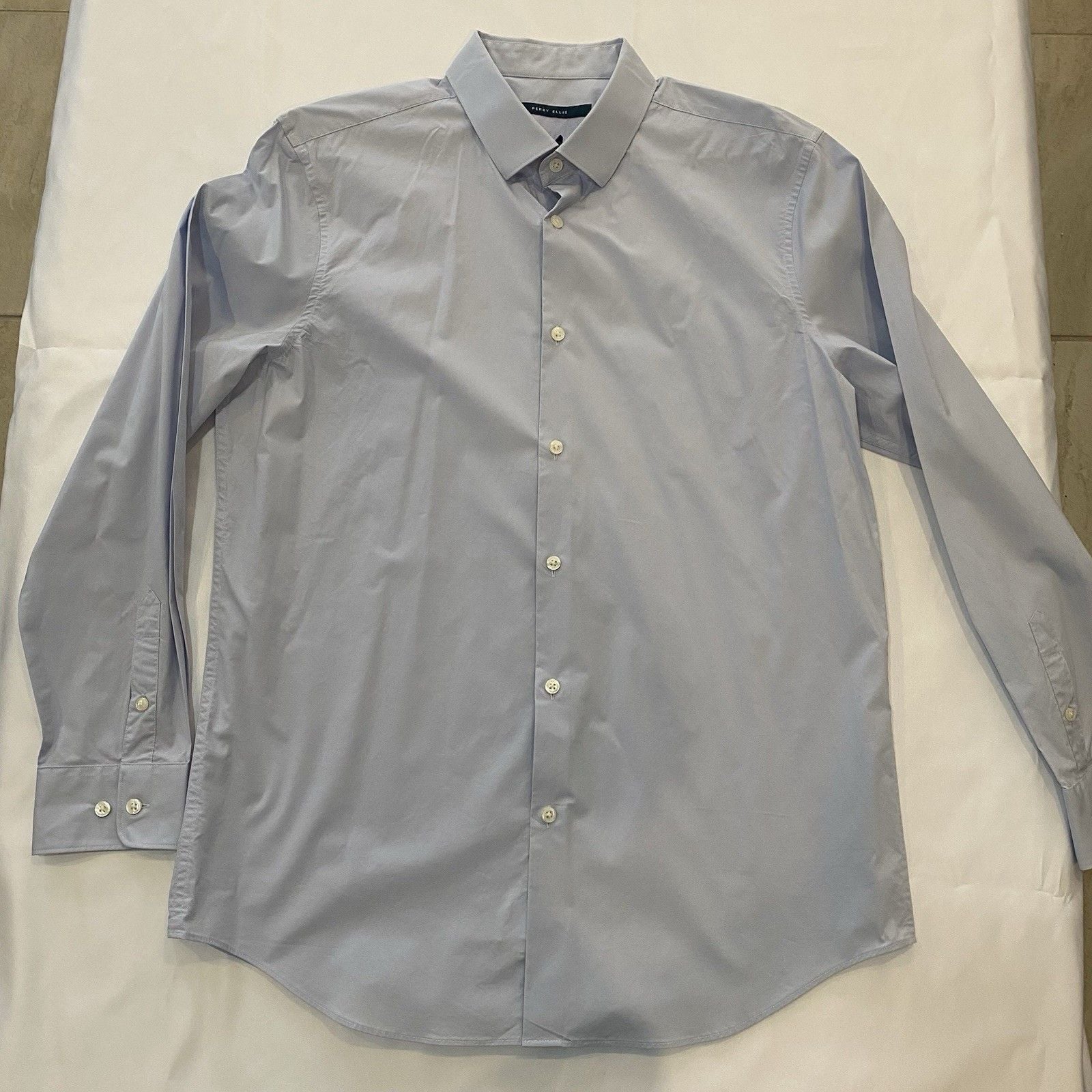 Perry Ellis Dress Shirt Mens L 16.5 34/35 Light Blue 2