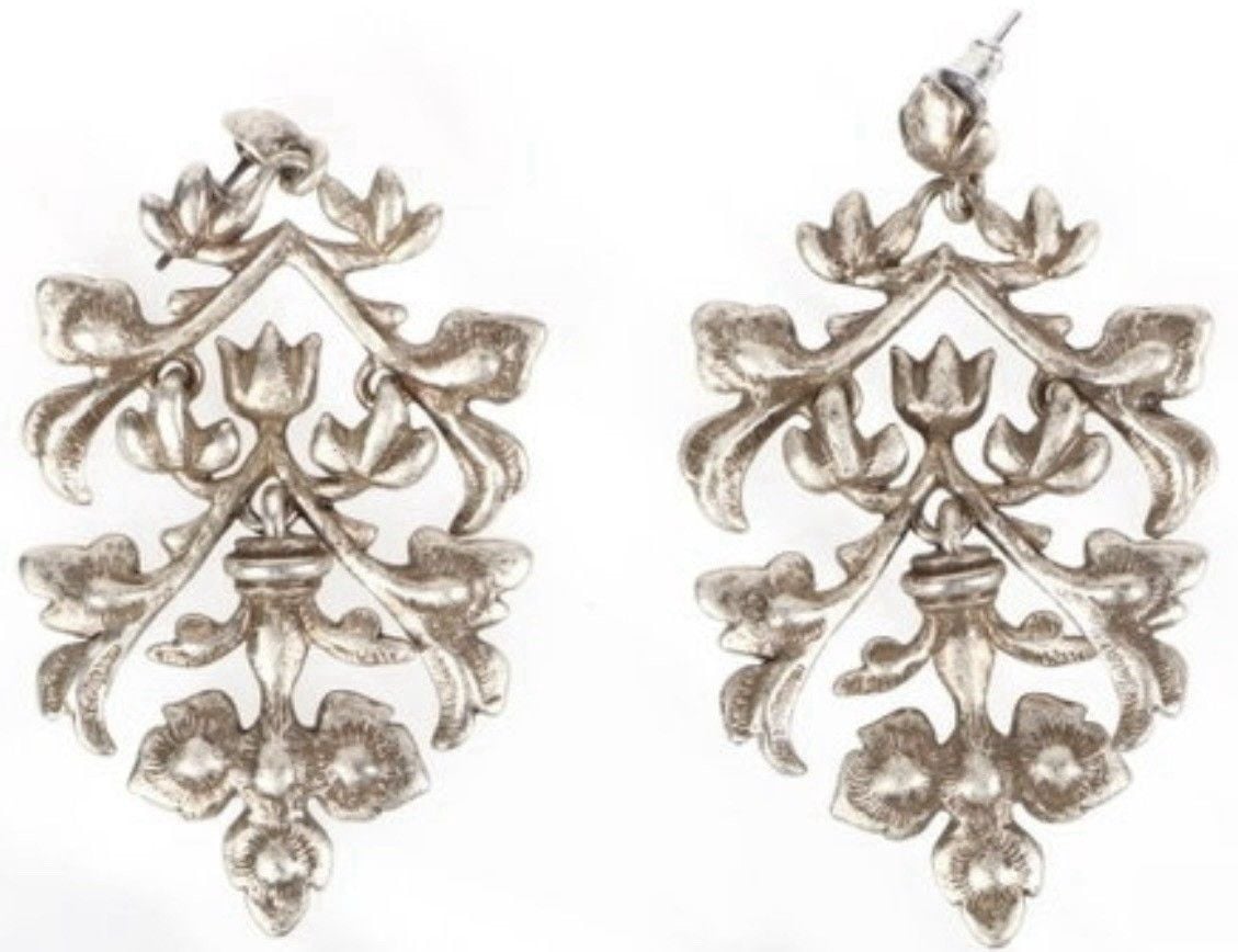 Art Nouveau Sterling Silver Chandelier Dangle Earrings 2.5” Floral 23.7g 3