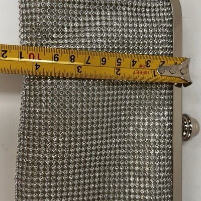 Silver Rhinestone Shimmer Sparkle Clutch Evening Bag With Long Chain Strap 12