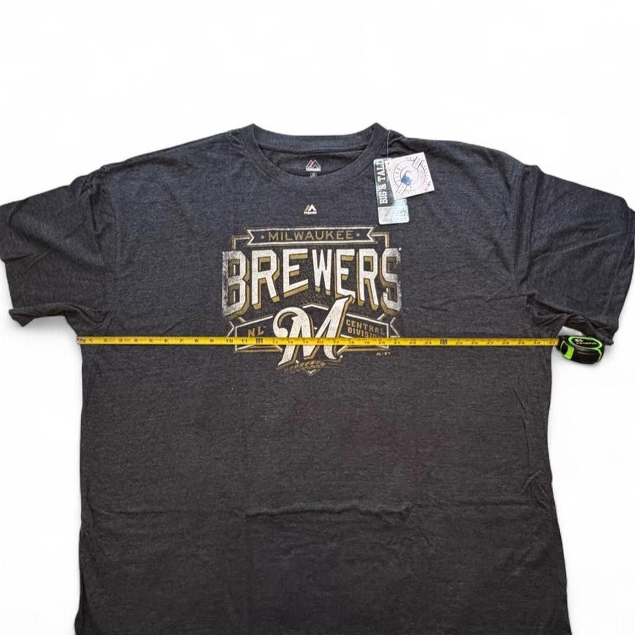 Gray Majestic Athletic Milwaukee Brewers t-shirt with white and gold logo size 4XL big & tall dimensions in the pictures brand new with tags. 5