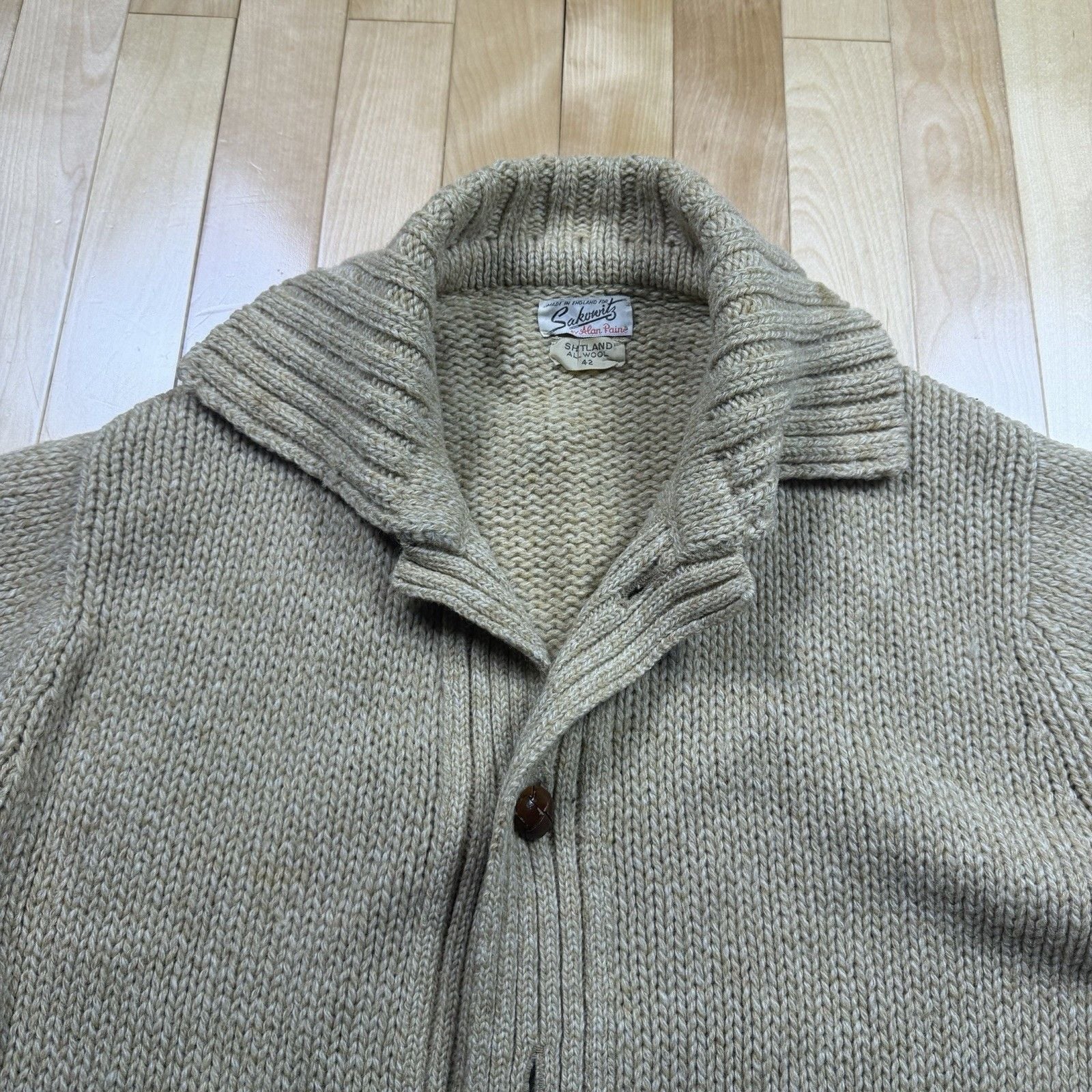 Vintage Alan Paine Shetland Wool Cardigan Mens 42 England Shawl Collar 60s 70s 18