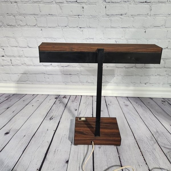 Vintage Luxo T-Bar Fluorescent Desk Lamp Woodgrain Modern Tested Working