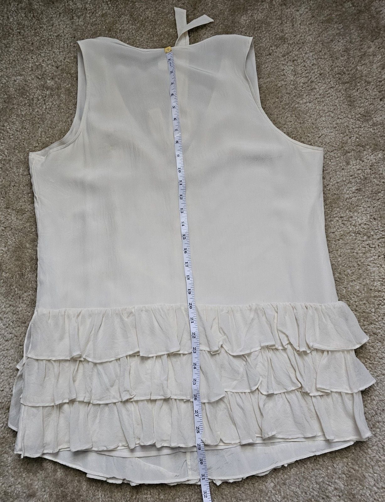Banana Republic Women XL Ivory Ruffle Sleeveless Tie Front Blouse High Low 11