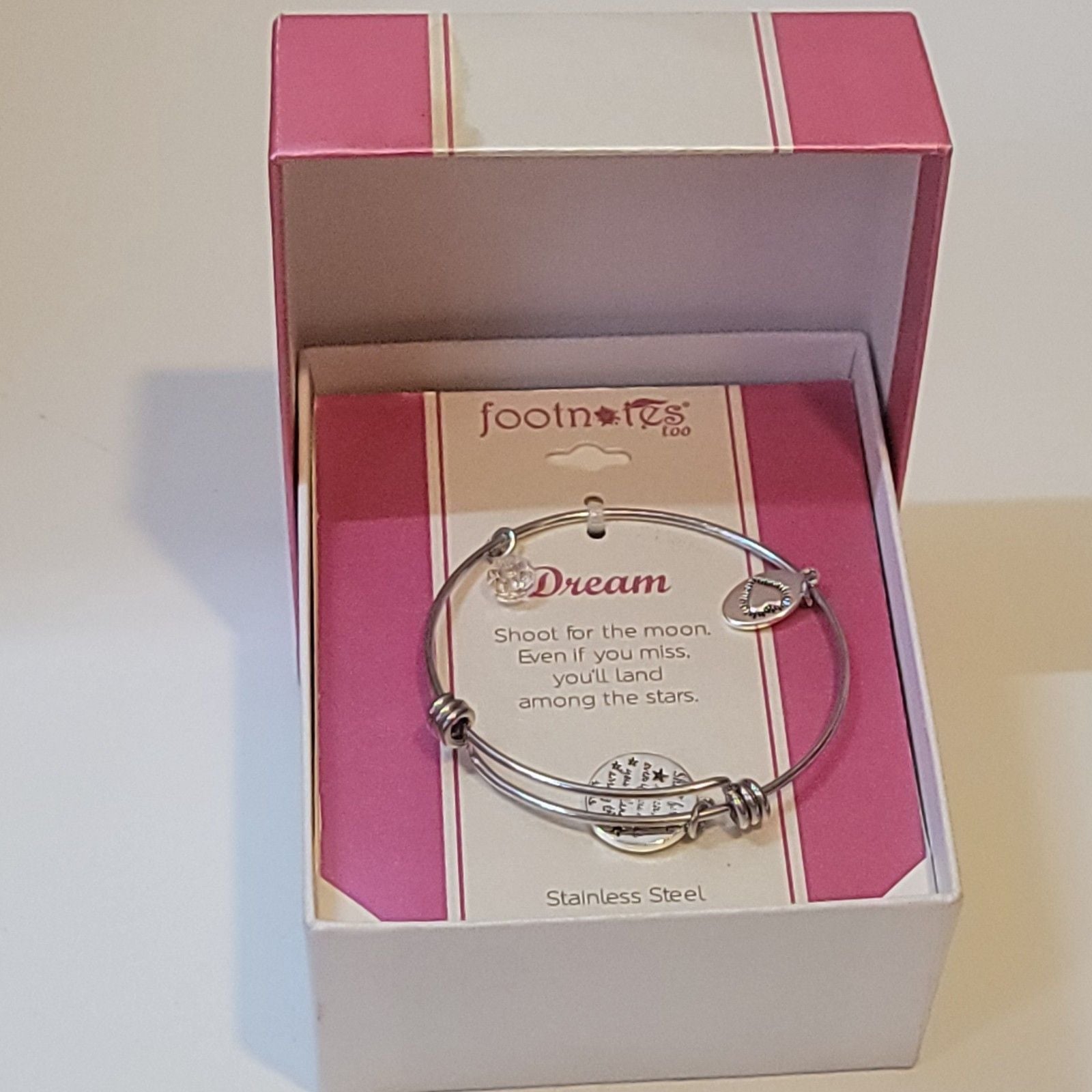 Footnotes Too "Dream" Stainless Steel Bangle Bracelet Stars Moon NIB 2