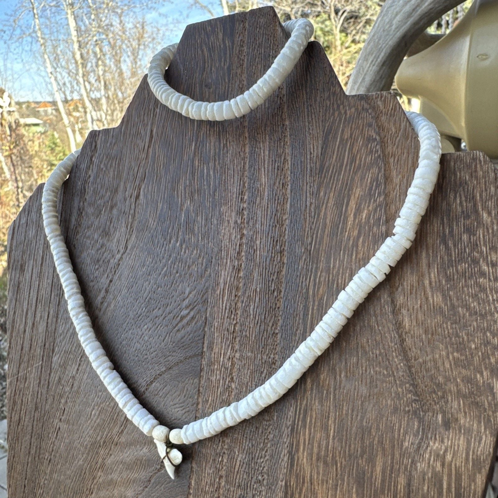 Mermaid Heishi Puka Shell Necklace-set Beach Wedding VTG Estate Shark Tooth 3