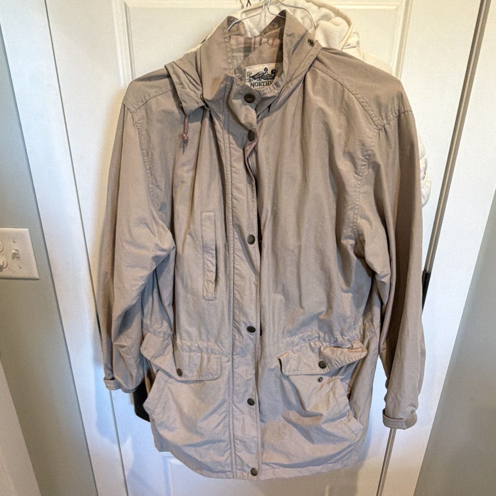 Northern Reflections Women’s Hooded Parka Jacket M Beige/Pink Plaid Mid-Length 7