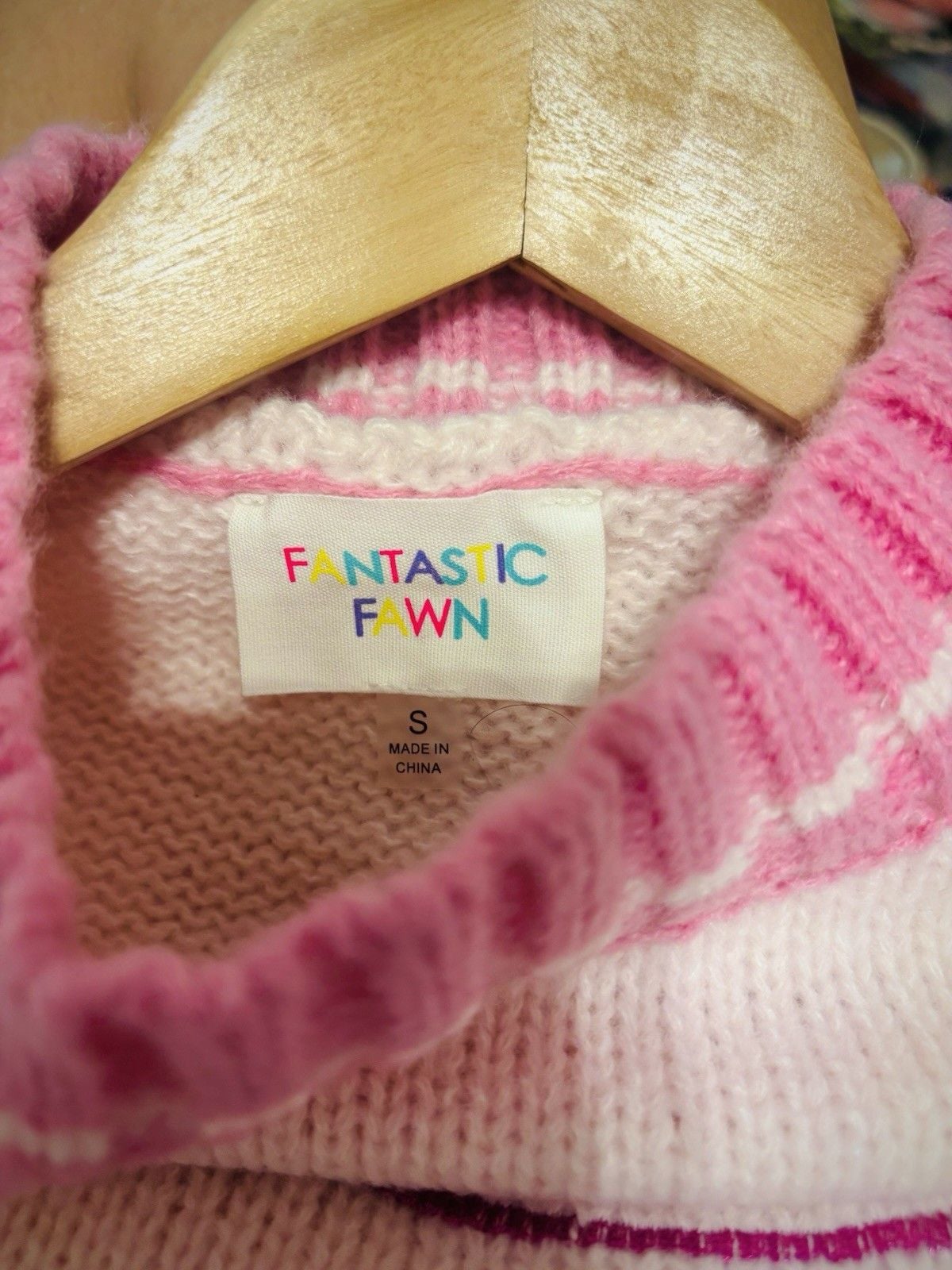 Fantastic Fawn Tennis Club Graphic Knit Crewneck Pullover Sweater Pink/White S 8