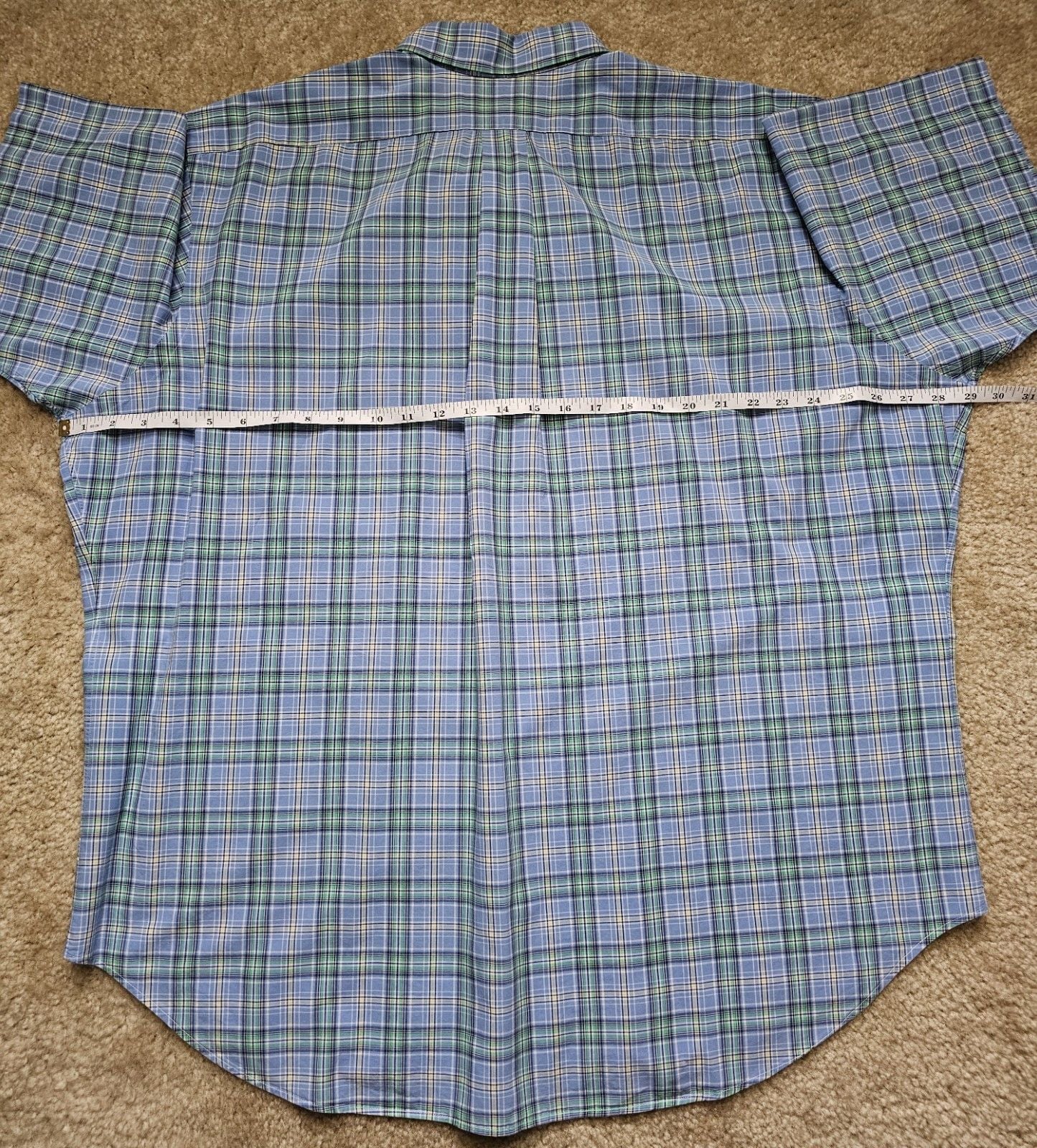 Ralph Lauren Classic Fit Mens XXL Plaid Short Sleeve Button Down Blue Green 10