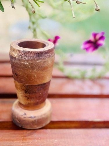 Vintage Primitive HandCrafted &Carved Wooden Vase, Mortar Wood Is Very Smooth 10