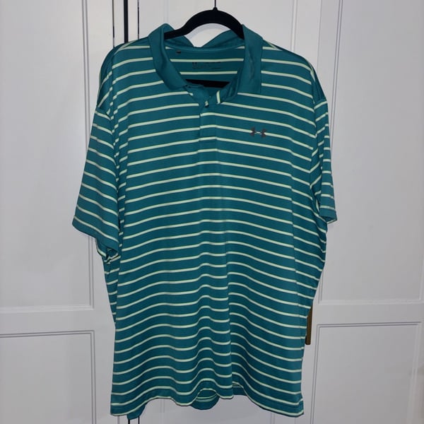Under Armour Mens Golf Performance Short Sleeve Green Striped Polo Heatgear 2xl