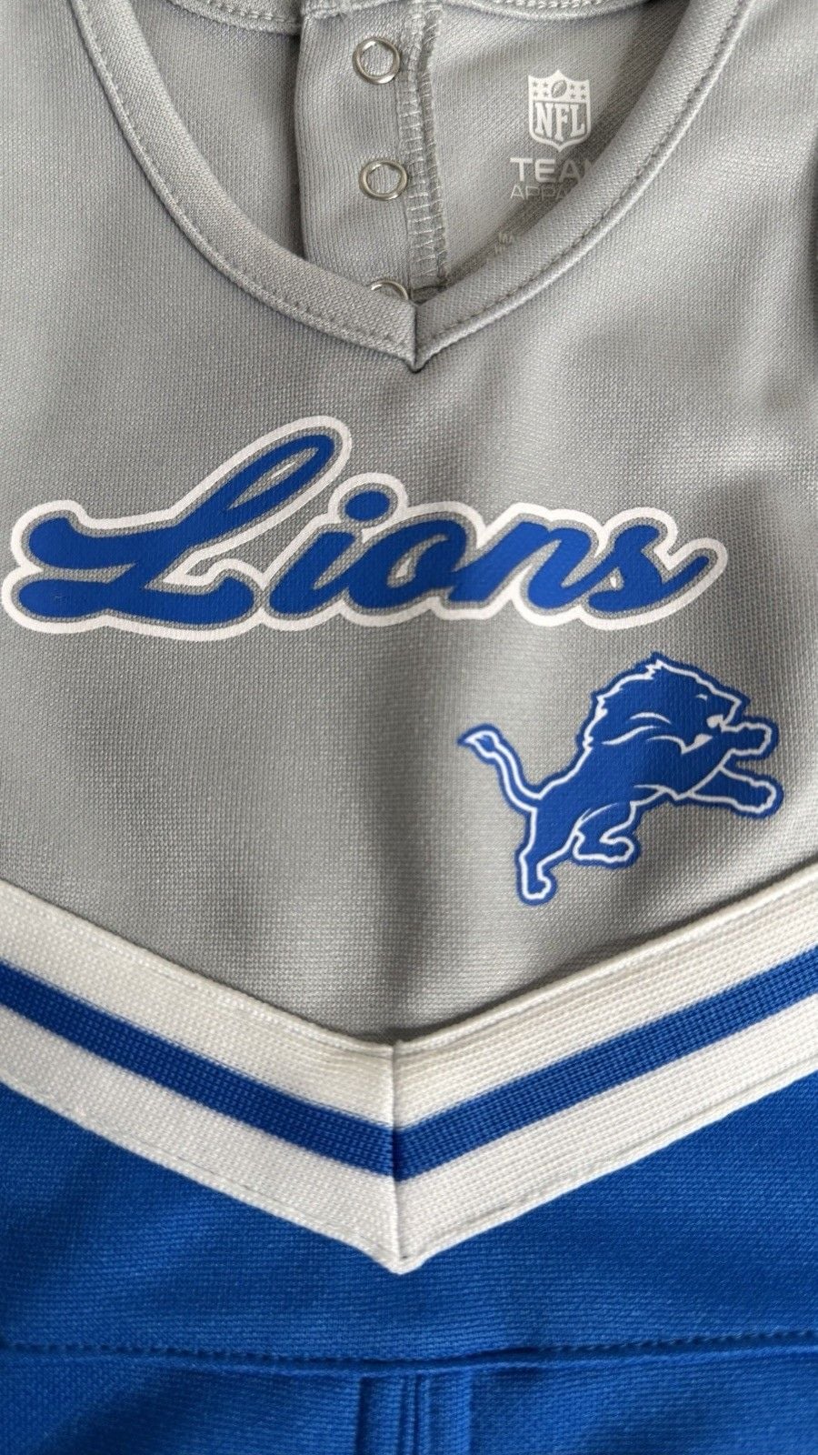 NFL Team Apparel Detroit Lions Girls 12M Jersey Dress V-Neck Blue/Gray 4