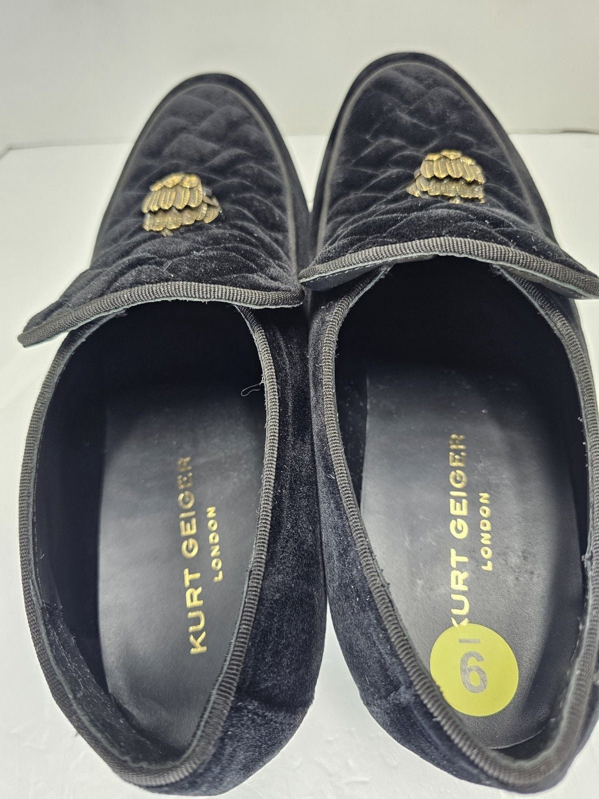 Kurt Geiger Hugh Eagle Black Velvet Loafers Gold Eagle Men’s US 9 EU 42 10