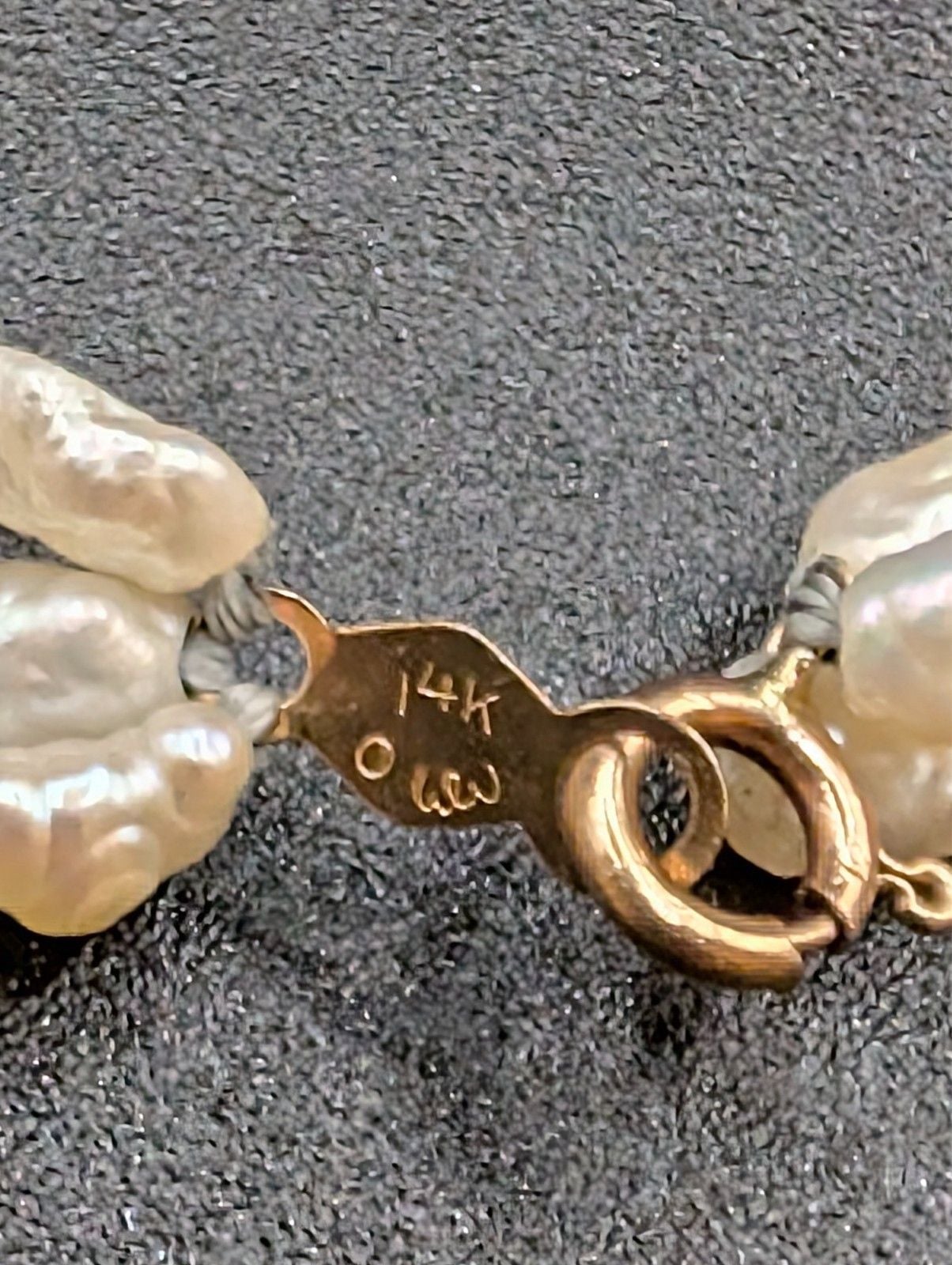 Vintage 14K Gold Multi-Strand Freshwater Rice Pearl Necklace Signed 4