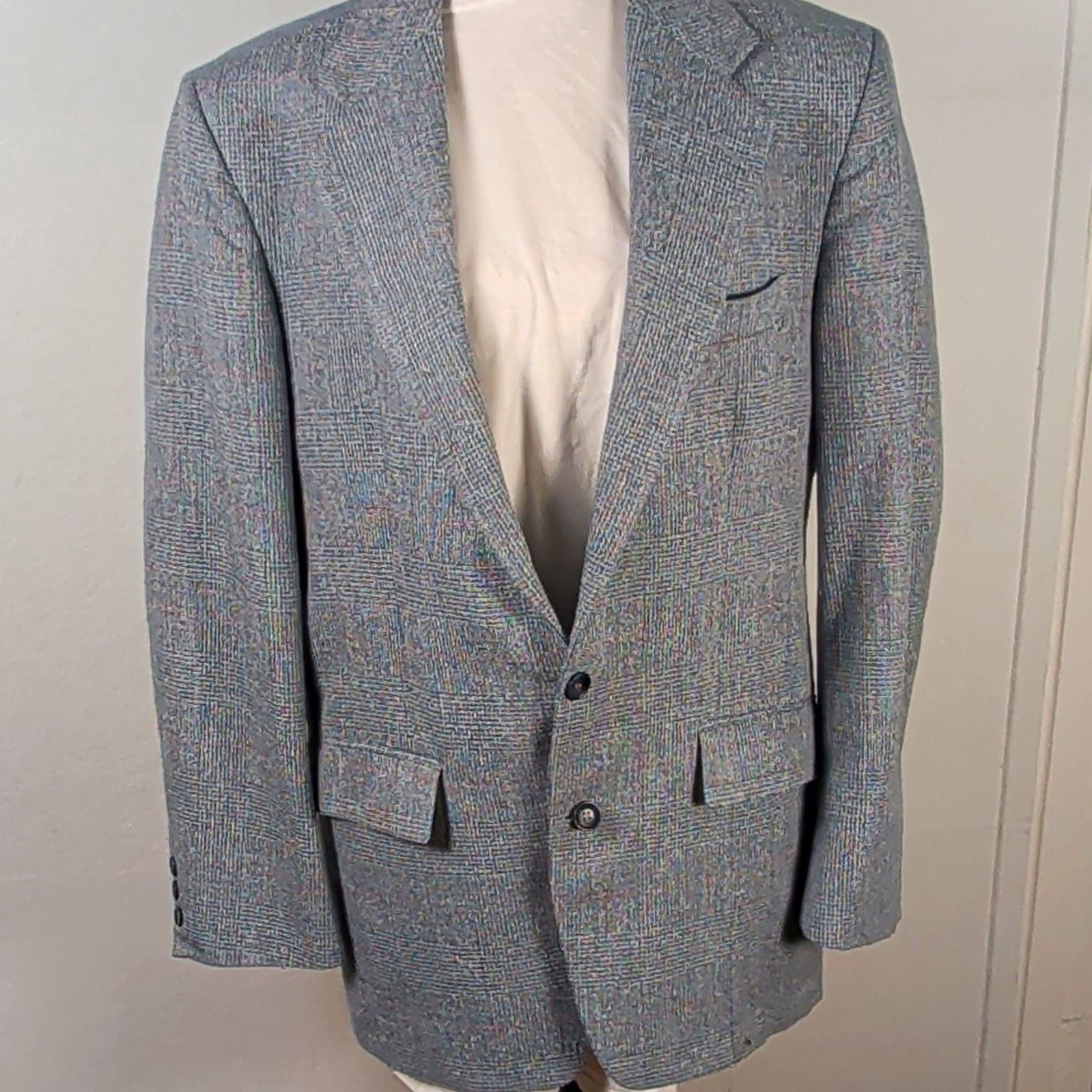 Vintage 40R Sport Coat Made in USA Plaid Blazer Grey Blue Addis Deys Syracuse 2
