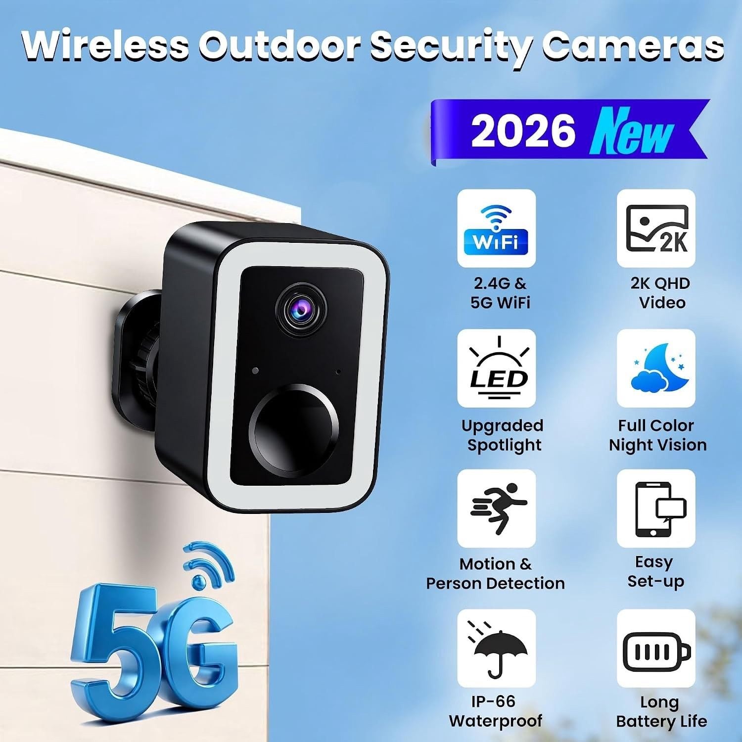 Security Cameras Wireless Outdoor, AI Color Night Vision Even in the Dark 2 Pack 2