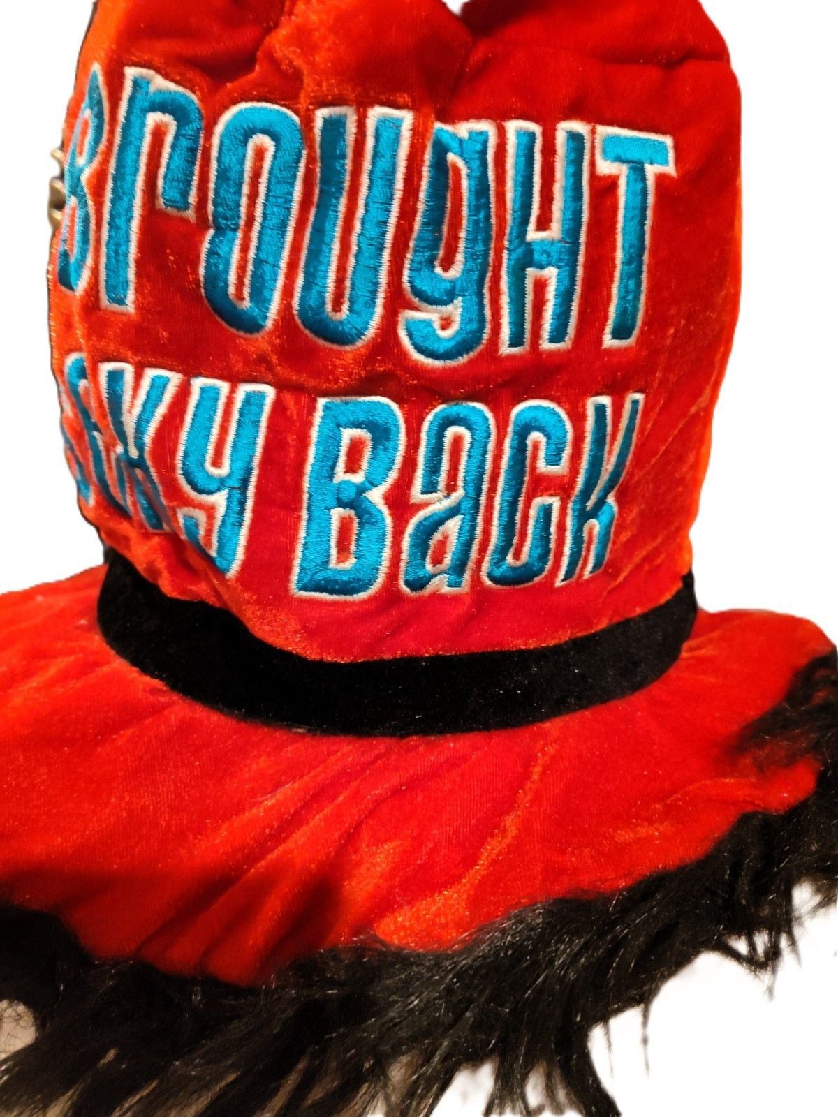 Y2K Novelty "I Brought Sexy Back" Red Velvet with Black Fur Trim Hat 2000's 3