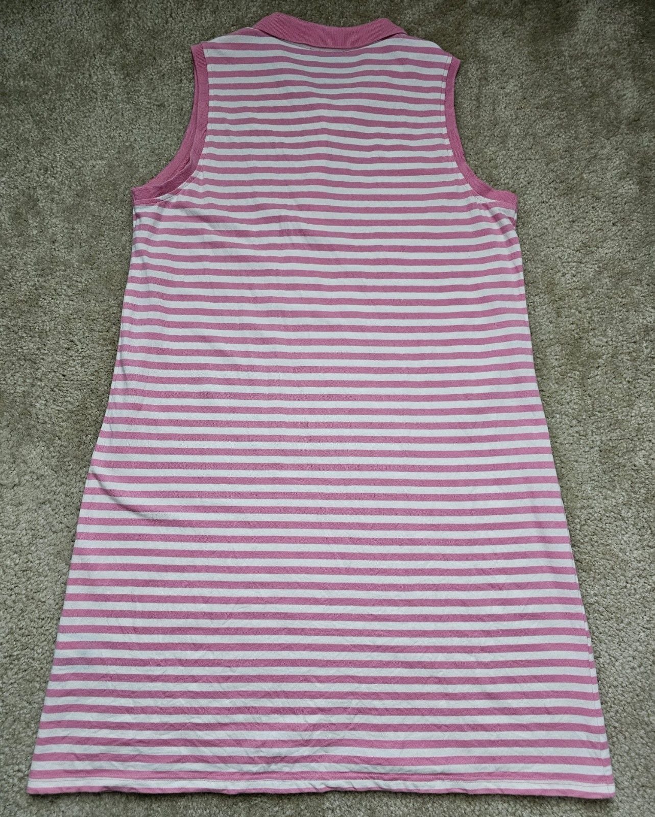 Tommy Hilfiger Women XL Pink White Striped Sleeveless Polo Dress Preppy Golf 7