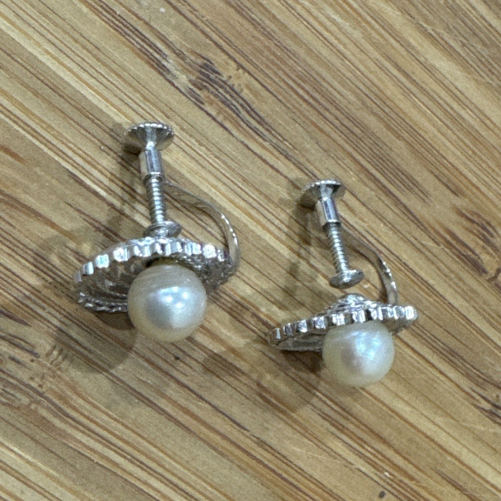 Vintage Sterling Silver Genuine Pearl Screw Back Earrings Swirl Floral 4