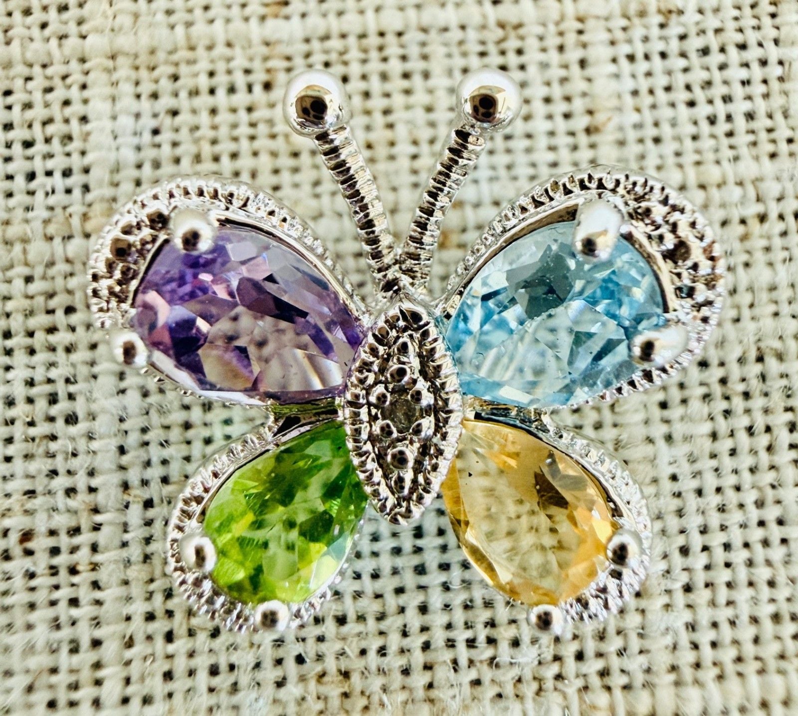 Vintage Sterling Silver Butterfly Pendant Amethyst Topaz Peridot Citrine 6