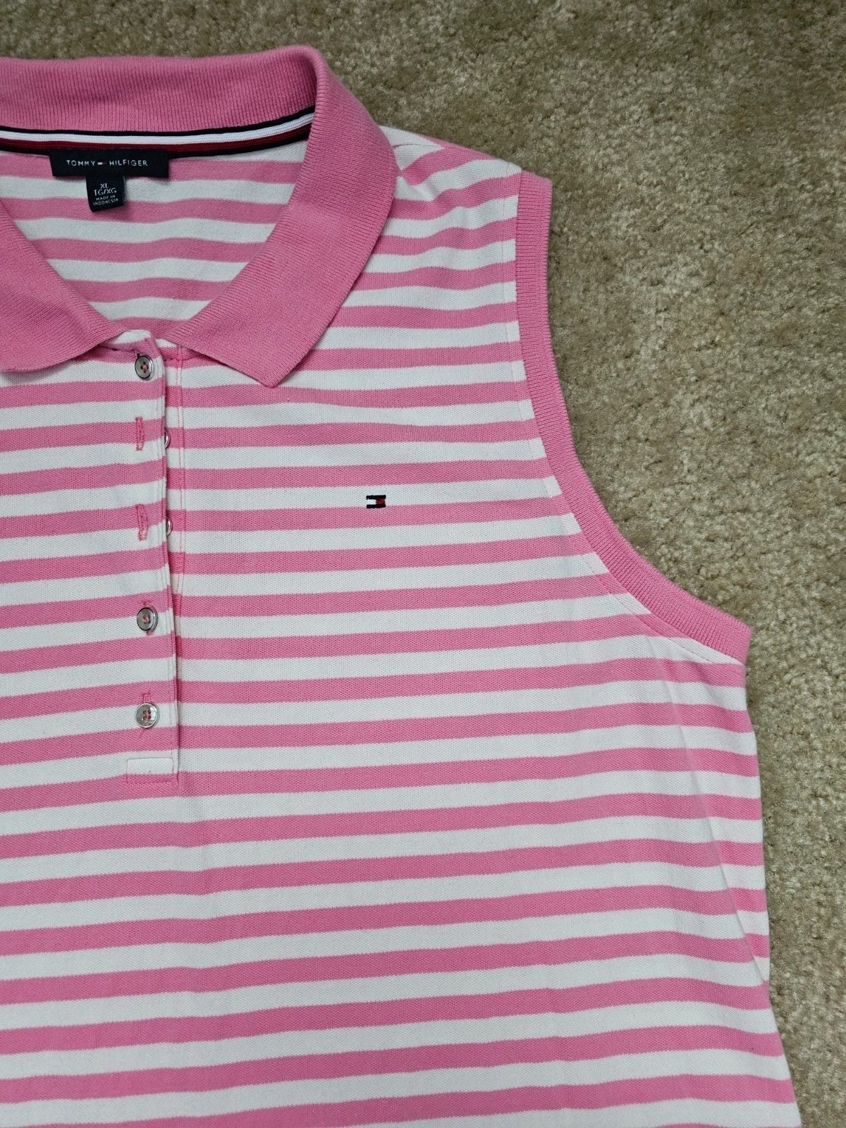Tommy Hilfiger Women XL Pink White Striped Sleeveless Polo Dress Preppy Golf 4
