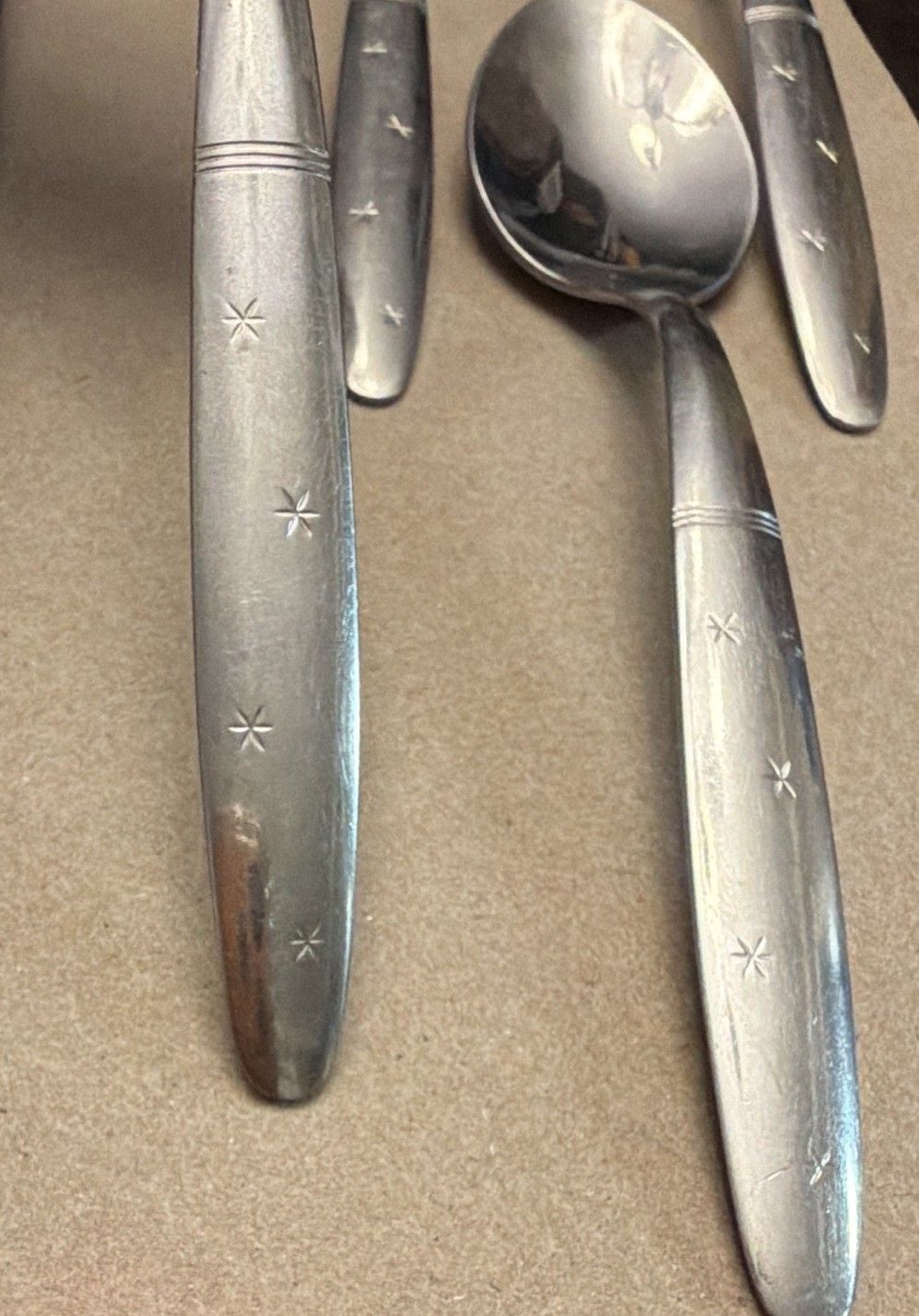 Lot of 9 Washington Forge Starflyte Teaspoons Stainless Steel 6" Vintage MCM 4