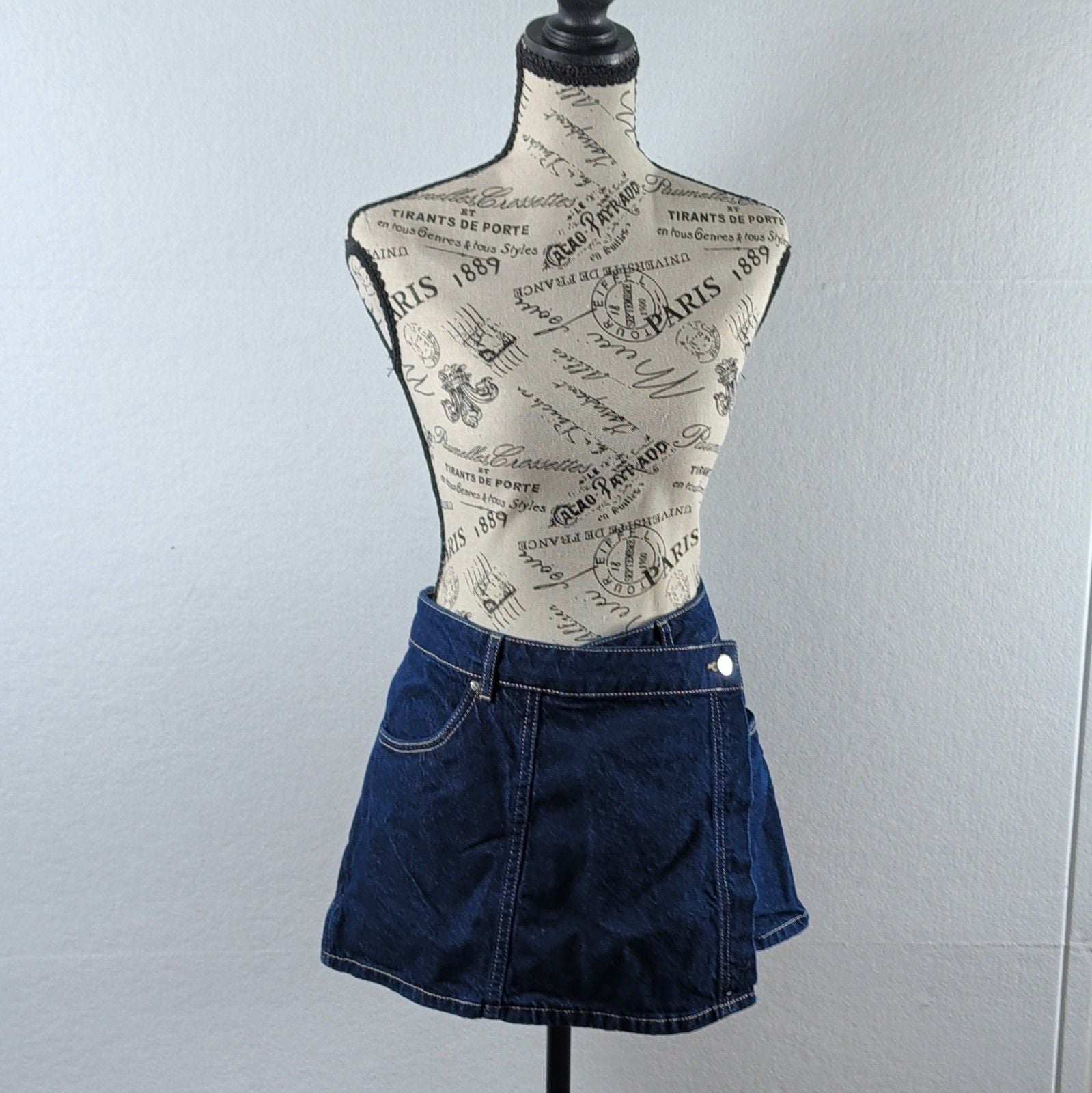 Zara Denim Two Piece Set Crop Shirt Small Wrap Skort Medium Z1975 Co Ord Blue 11